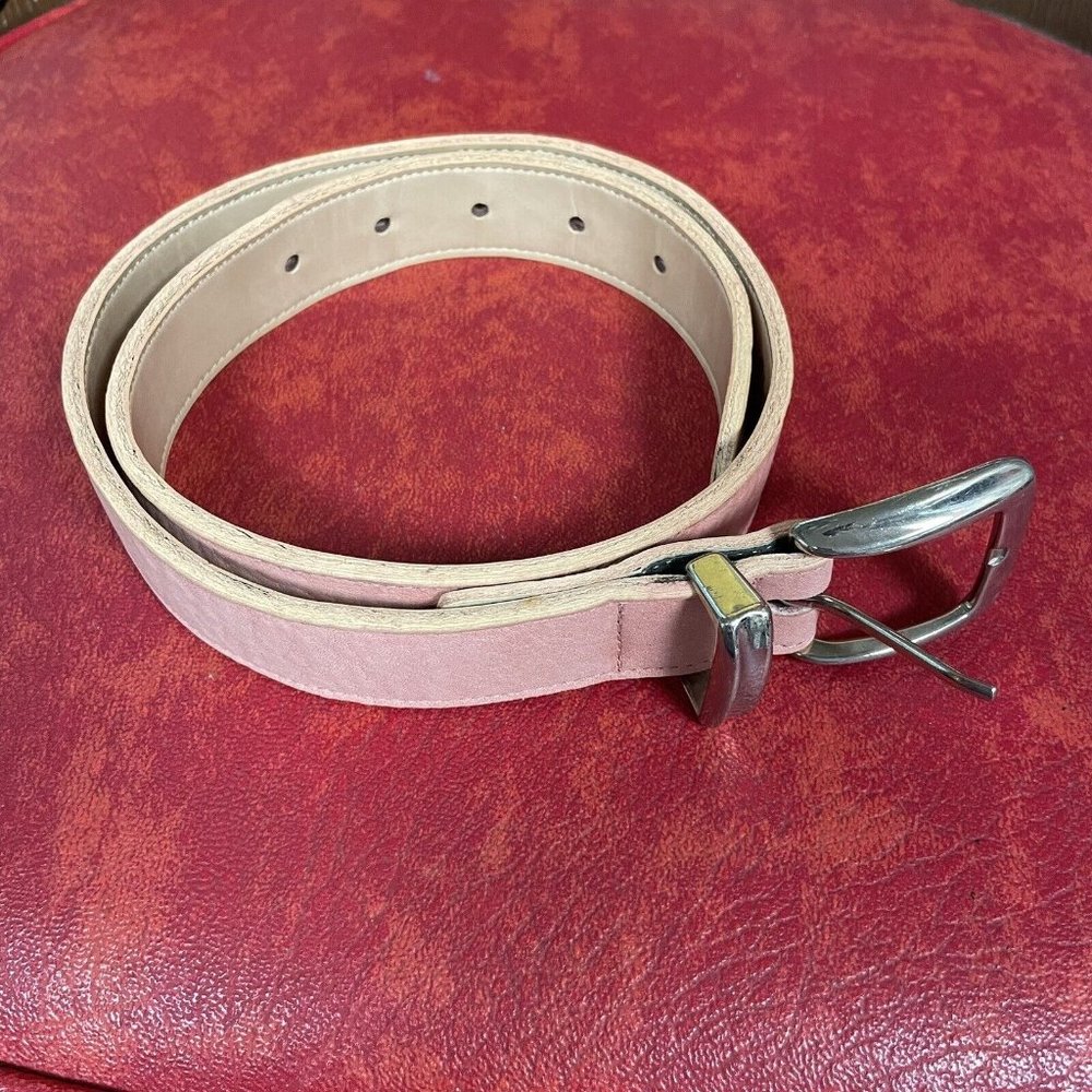 Talbots Pink Womans Leather Belt Size Small Silver Buckle 32 inches long